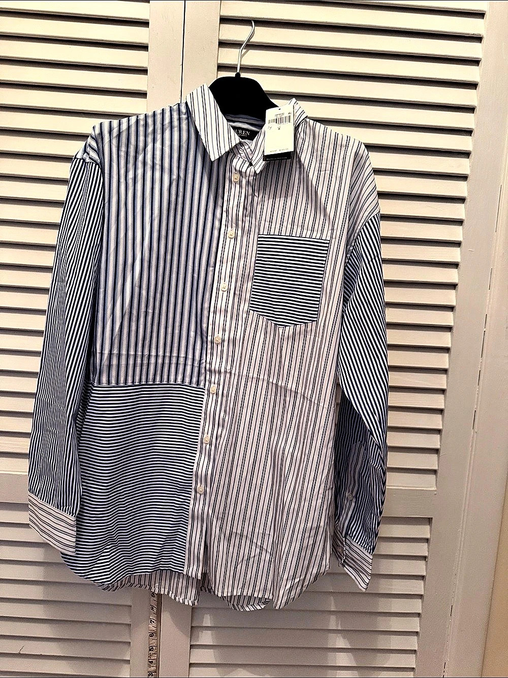 Lauren Ralph Lauren RL oversized  Striped Cotton Shirt Blue & White Size 8 NWT